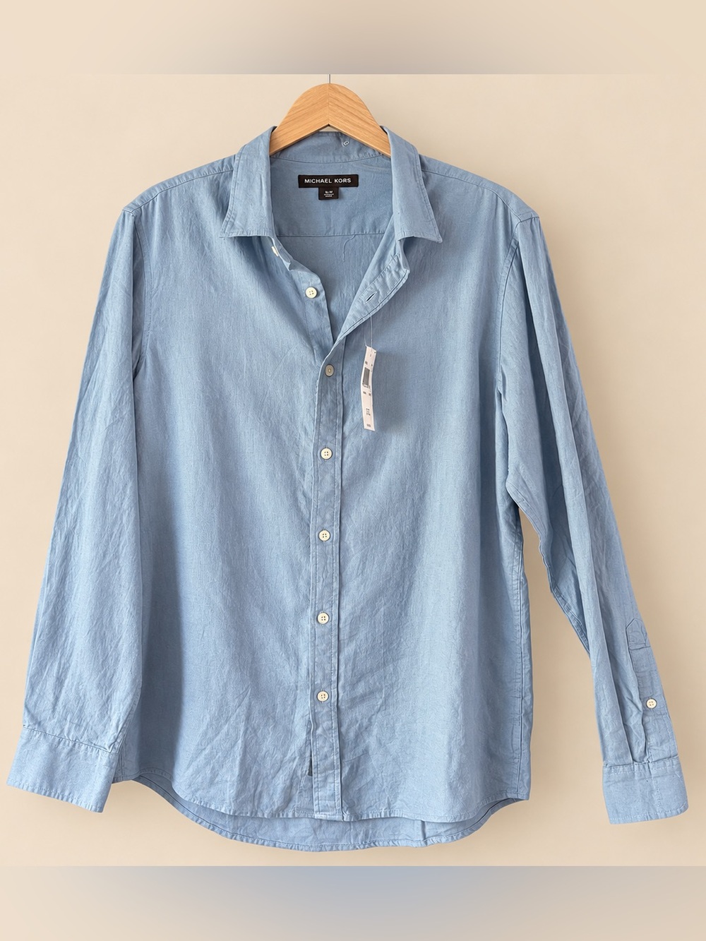 Minimalist Oversize Baby Blue Michael Kors Linen Blend Button Down NWT S